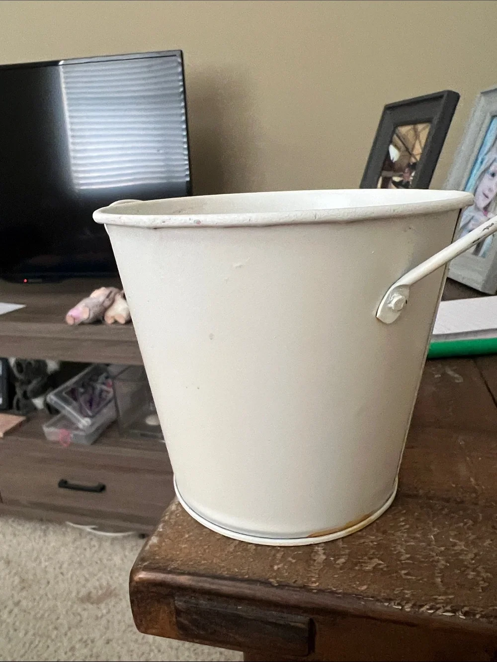 Cream 'Love' Decorative Metal Planter with Red Heart Accent